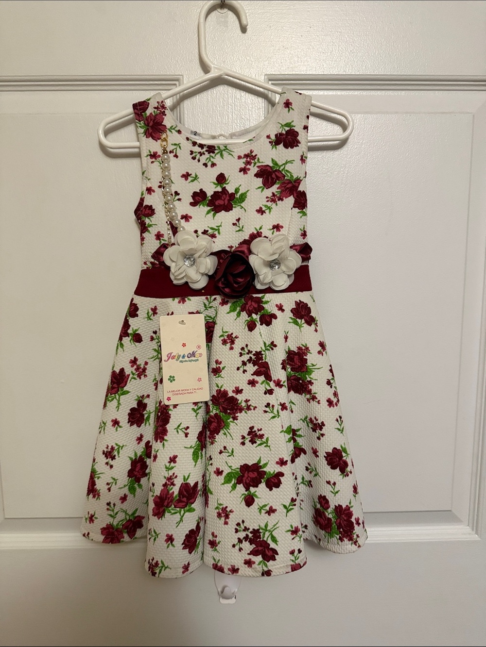 Floral Ivory and Burgundy Girls' Party Dress